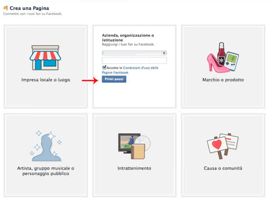 creazione pagina facebook aziendale tipologie