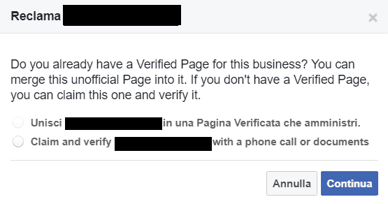 Schermata pagina non ufficiale